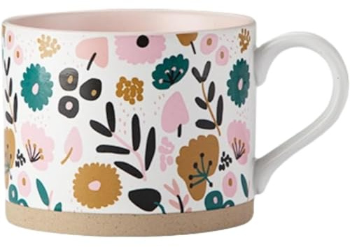 VollfitYYu 400ml Große Frühstückstasse Porzellan Kaffeebecher mit Blumenmuster Süße Müslitasse Kaffeetasse mit Henkel für Kaffee, Tee, Cappuccino, Latte,Milch,Heiße Schokolade (Blumen-Garten)