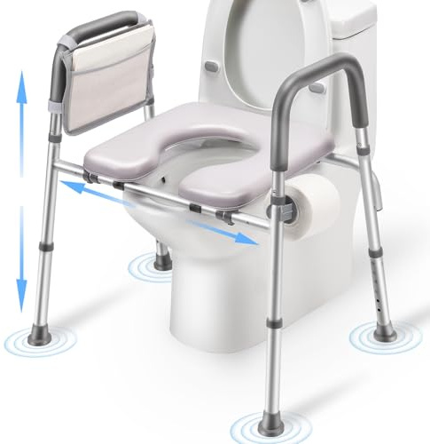 Sedile WC rialzato con maniglie (181,4 kg), alzata regolabile con maniglia, design rinforzato e antiscivolo, per anziani