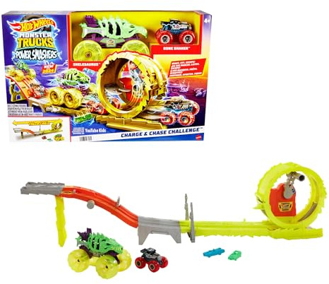 Mattel HXT05 - Hot Wheels - Monster Trucks - Power Smashers - Power Verfolgungsjagd, Spielset mit Zwei Fahrzeugen