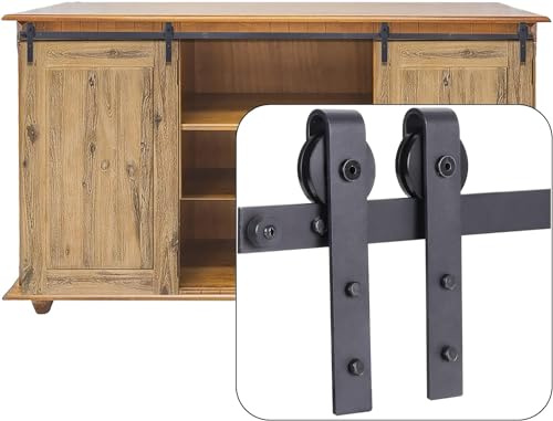 EGTink 140cm/4,6FT Mini Schiebetürbeschlag Set, Schiebetürsystem mit Laufrollen und Schien für Doppeltüren Schränke, TV-Ständer, Kleiner Kleiderschrank