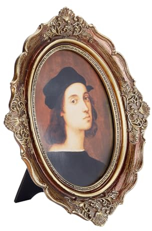 nbeads Vintage Ovaler Fotorahmen 25x21cm Retro Antike Glas Ständer Tisch und Wanddisplay