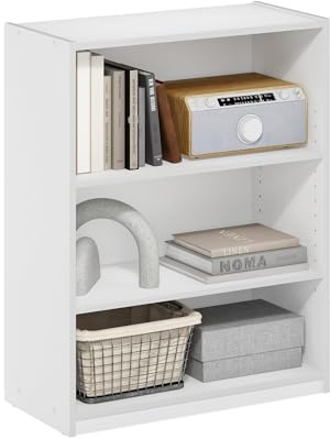 Furinno Gehry 3-stufiges Bücherregal mit verstellbaren Regalen, Weiß