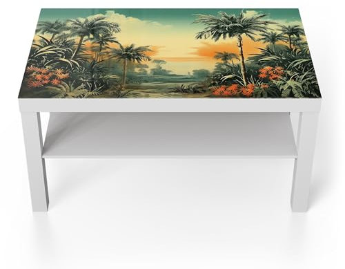 DEQORI Glastisch | weiß groß 90x50 cm | Motiv Tropischer Abendzauber | ausgefallener Beistelltisch aus Glas | Hochglanz Couchtisch fürs Wohnzimmer | moderner Couch Tisch mit Design