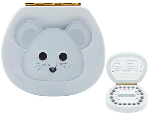 Surwin Caja de Dientes de Leche, Caja en Madera para Niños y Niñas como Regalo Souvenir para Guardar Dientes, Hecho a Mano Caja de Dientes. Caja de Dientes de Leche (rata azul)