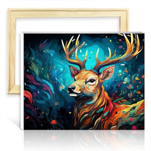 LiHEQING Ölgemälde-Set, Hirsch auf Leinwand, Gemälde für Erwachsene und Anfänger, für Zuhause, Wanddekoration, Geschenk für Erwachsene und Kinder, ohne Rahmen (60 x 75 cm)