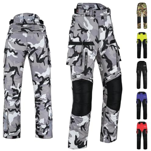 Shelly Pantalones de motocicleta para hombre con tela textil Cordura resistente al agua para carreras de motocicletas, equitación y protección contra impactos, camo grey, 40 W