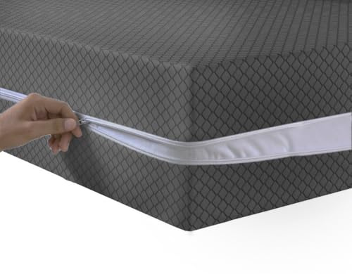 Coprimaterasso con cerniera, copertura completa, anti cimici, con cerniera, profondità 30 cm, ipoallergenico, con doppia chiusura laterale con cerniera (grigio scuro, king size)
