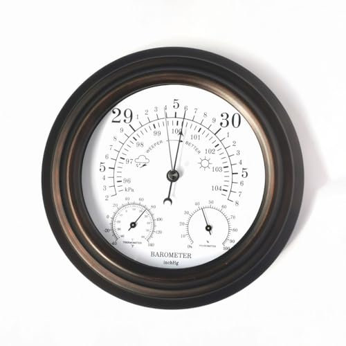 AIJUSSS Stazione meteorologica igrometro Temperatura Pressione atmosferica 3 in 1, quadrante Digitale da 8 Pollici, barometro in Acciaio sospeso per Parete di casa, Barca da Pesca, Ufficio