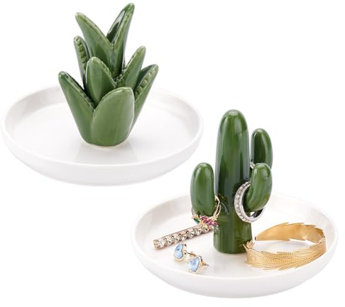 PH PandaHall 2 Set Cactus Aloe Piatto per Gioielli in Ceramica Piatti in Porcellana per Gioielli, Vassoio Portaoggetti Decorativo per Le Donne Regali di Compleanno Bracciale Orecchini