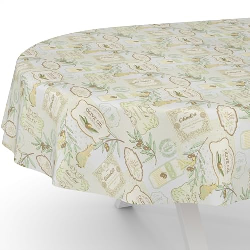 Wachstuchtischdecke Wachstischdecke Wachstuch Tischdecke abwaschbar Gartentischdecke Rund Oval Eckig Oval 180x140cm Schnittkante Oliven Hellgrün
