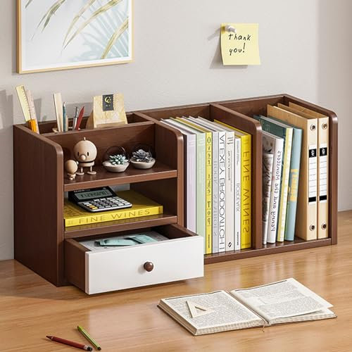 Schreibtisch-Organizer aus Holz mit Bücherregal, Büro-Aufbewahrungsregal für Desktop-Tischplatte, ideal für Bürobedarf und Schreibtischzubehör