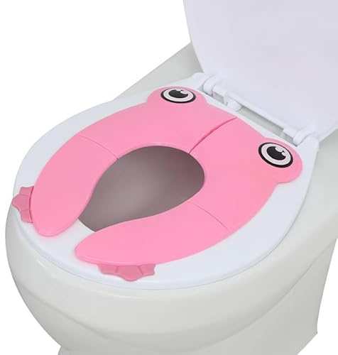 PandaEar Toilet Seat Cover | Folding Travel Toilet Seat for Children and Potty Training with Non-Slip Silicone Pads | Recyclable Toilet Seat (Pink)