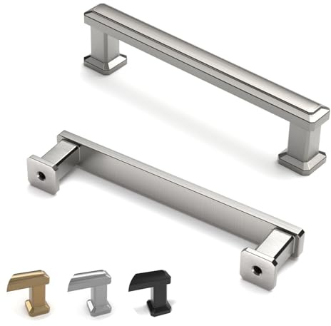 ELEBUILD 12 Pack Brushed Nickel Cupboard Door Handles, 96mm (3.8 Inch) Hole Centers, Silver Modern Cabinet Drawer Pulls for Kitchen Cabinets, Wardrobe, Bathroom Cupboards & Dresser, Chest of Drawers