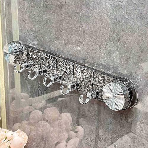 Rocky Green Toallero giratorio adhesivo, organizador de baño con ventosa, sin taladro, organizador de baño, ahorro de espacio, estante de pared con ganchos ocultos para toallas, batas y accesorios