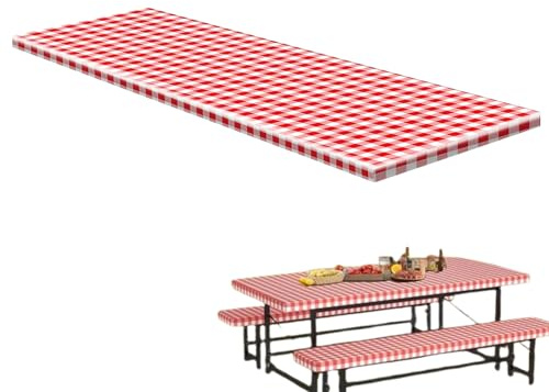 Kustimantu Manteles de picnic para exteriores, funda de mesa con cubiertas integradas para bancos, protección impermeable para camping, comedor o terraza