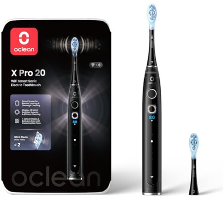 Oclean elektrische Zahnbürste X Pro 20, 4 Putzmodi Schallzahnbürste mit Timer, Touchscreen mit 12 Bereichsverfolgung, 84,000 Bewegungen/Minute, 40 Tage Akkulaufzeit Sonic Electric Toothbrush, Schwarz