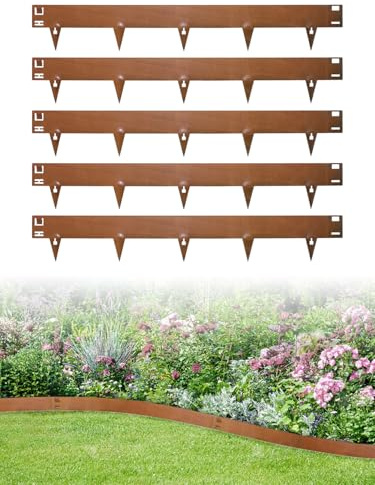 Sararoom Bordura per giardino Bordatura da Prato Bordo Aiuole, Bordure in Acciaio Corten Flessibile - 5Pz 107,5x15cm Bordi Paesaggistici Metallo Separatore Prato E Ghiaia, Barriera Erbacce per Cortile
