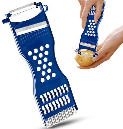 Gemüsefriseur 6-in-1 Multifunktions Sparschäler, Einfaches Raspeln Schneiden Schälen, für Links- und Rechtshänder Geeignet, Spülmaschinenfest, Ideal für Obst Gemüse （Blau）