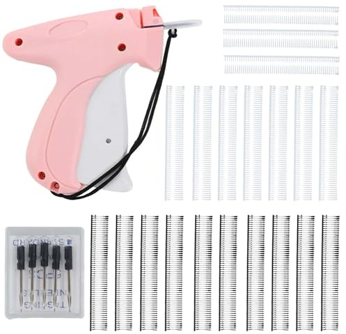 Disnace Quick Fixer for Clothes, Quilt Staple Gun with 6 Needles, 1000 Plastic Needles, Clothes Sewing Gun, Clothes Labeling Gun, Sewing Gun, Tagging Stitch Tool for Clothes (Light Pink)