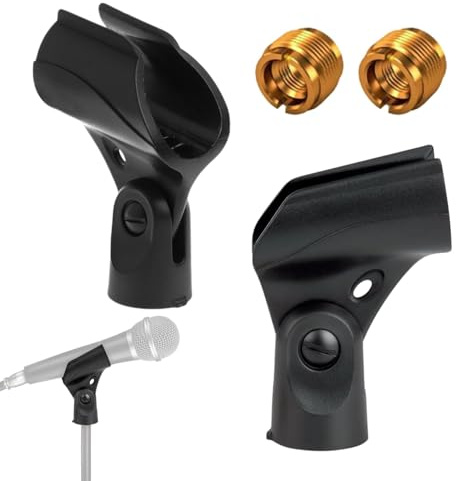 2 Pack Mic Stand Holder Set, Adjustable Microphone Clip for Wired and Wireless Mics, Universal Mic Stand Accessory with 5/8 to 3/8 Adapter for Recording and Stage Use