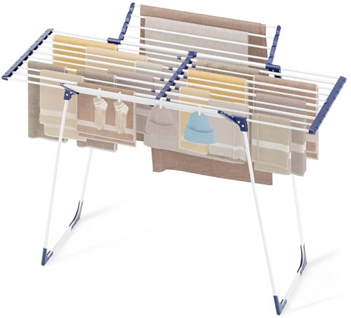 KINGBOARD Wäscheständer klappbar ausziehbar Flügelwäscheständer Weiß | 57 x 162 x 86 cm, Stabiler Standtrockner mit rutschfesten Füßen für Innen und Außen
