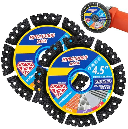 2 Pcs Diamond Multi-Purpose Saw Blades,115mm Angle Grinder Diamond Saw Blades 1.2mm/0.05 Ultra Thin Wheel Disc for Cutting Granite Marble Concrete Tiles Steel