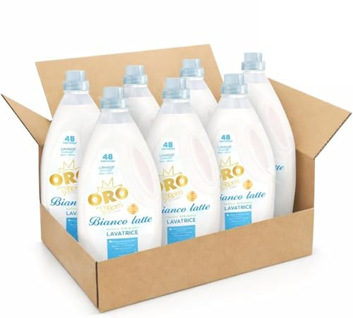 ORO Bianco Latte Detersivo Liquido Lavatrice – 48 Lavaggi – Fragranza Delicata Effetto Crema – Ideale per Bianchi e Colorati – Pulizia Profonda e Morbidezza Confezione da 3 o 6 Flaconi (6)