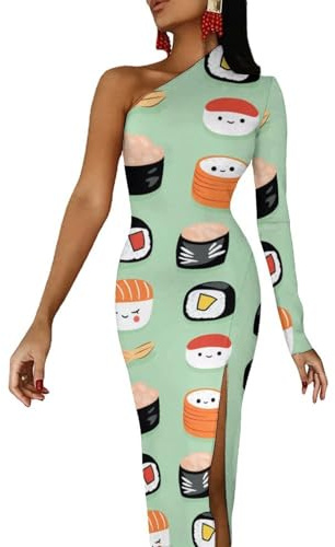 Su1shi - Vestido de cóctel con hombros descubiertos para mujer, manga larga, media manga, abertura, Estilo:, L