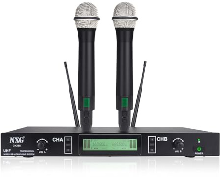 Nuoxiange UHF Professionelles Kabelloses Mikrofonsystem,Handdynamikmikrofone, Rückkopplungsschutz & Rauschunterdrückung, 165FT Reichweite, Ideal für Karaoke/Konferenz/Bühne/Hochzeit (K-8-ONE-TO-FOUR)