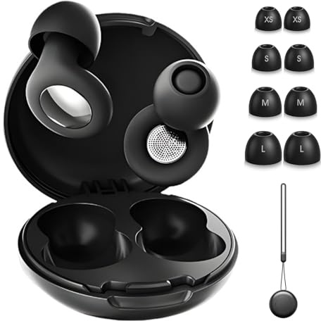 45dB Noise Cancelling Ear Plugs for Side Sleepers, Reusable Silicone Earplugs for Snoring, Traveling & Working, 4 Pairs of Soft Eartips with Portable Case
