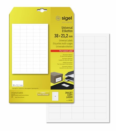SIGEL Mini Etiketten 38 x 21,2 mm selbstklebend 1625 Etiketten | LA101, Weiß und bedruckbar für Preisauszeichnung und Kennzeichnung