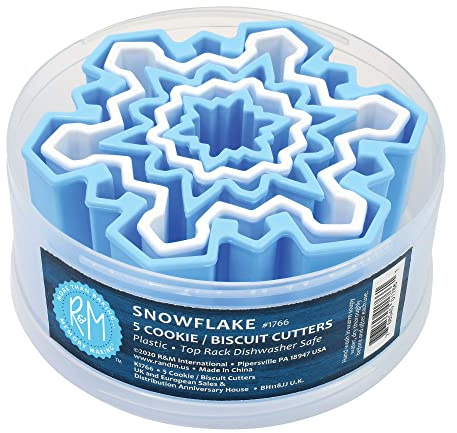 R&M International Snowflake Cookie and Biscuit Cutters, Assorted Sizes, Bright Colors, 5-Piece Set