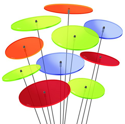 SUNPLAY Sonnenfänger-Scheiben im FARBMIX, 10 Stück im Set, 5 Stück à 7 cm und 5 Stück à 10 cm Durchmesser + 35 cm Schwingstäbe