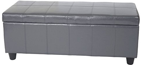 Mendler Aufbewahrungs-Truhe Sitzbank Kriens, Leder + Kunstleder - grau | 112x45x45cm, FSC®-Zertifiziert