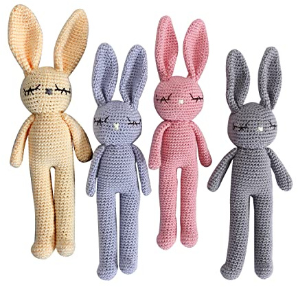 Moni's Choice Stuffed Plush Baby Crochet Bunny Rabbit Easter Gifts Handmade Stuffed Animal Hand-Knit Doll Granddaughter Grandson Lovey Sleep Toy Newborn(Grey)
