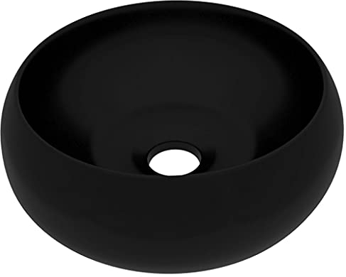 vidaXL Luxus Waschbecken mit Abflussloch Waschschale Aufsatzwaschbecken Waschtisch Waschplatz Handwaschbecken Rund Matt Schwarz 40x15cm Keramik