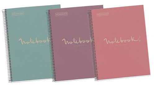 Miquelrius - Packung mit 3 Notizbüchern, 100 % recycelt, mikroperforierte Spiralbindung, Abdeckung aus recyceltem Karton, Größe 210 x 297 mm, 4 Bohrungen, 80 Blatt à 90 g, quadratische Blätter à 5 mm