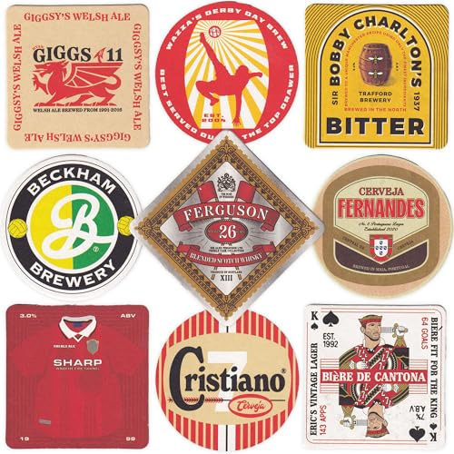 Boot & Ball Manchester United Beer Mats, Double-Sided Coasters, 18 Designs
