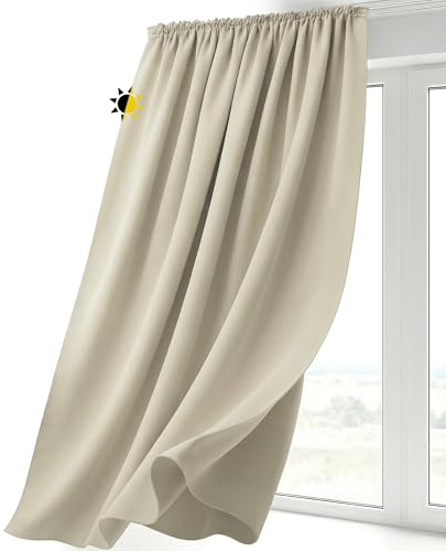 BEAUTEX Verdunklungsvorhang 140x225 Creme Kräuselband Blickdicht | lichtmindernd, wärmeisolierend, pflegeleicht, waschbar, für Schiene geeignet, viele Farben und Größen