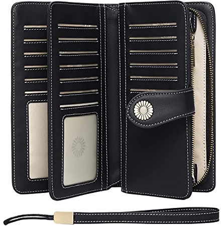 SENDEFN Geldbörse für Damen, Leder, große Damen, Kupplung, RFID-Schutz, blockierend, große Kapazität, Lange Geldbörse mit 24 Kartenfächern und Armband