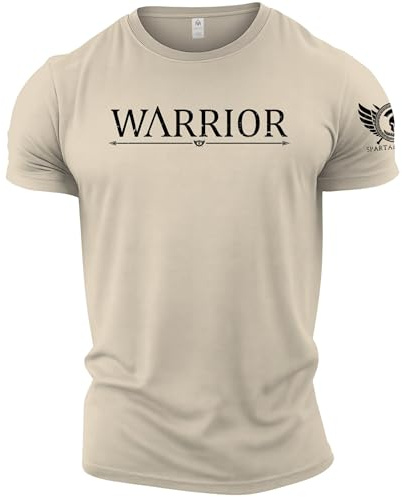 GYMTIER Spartan Forged - Warrior - Men's Gym T-Shirt Bodybuilding Training Workout Lifting Top Clothing, Sand, 3XL