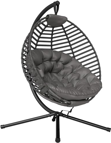 Outsunny Hängstol hängkorg med ram för 2 personer, hängande gunga, hängstol med kudde, korg, vikbart stål 126 x 118 x 172 cm