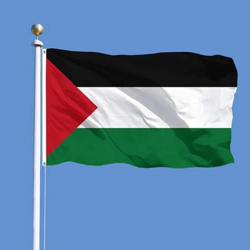 Drapeau de la Palestine 150 x 90 cm avec 2 œillets Métalliques Grand Drapeau National Palestinien Flag Palestine Fanion Tissue Parfait Pour Les Festivals, Manif, Decoration Extérieur du Jardin Défilé