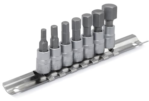 DAKCOS 1/4 Juego de 7 Llaves de Vaso Hexagonales Métricas de 4mm-12mm, Kit de Vasos de Cr-V Broca de Acero de Aleación S2