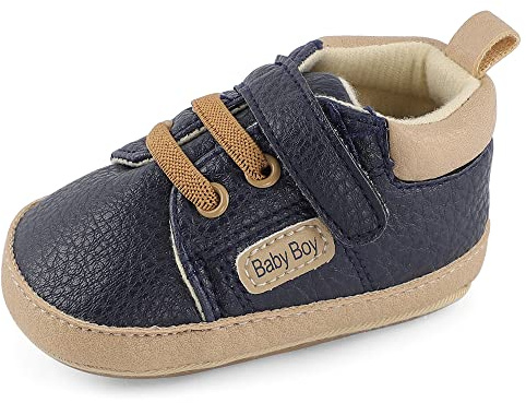 MASOCIO Baby Shoes Boys First Walking Toddler Trainers Pre Walker Steps Boy Infant Size 4 UK Child Navy Blue 12-18 Months