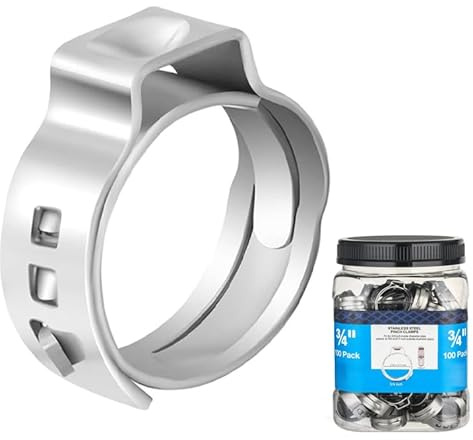 GUOFIS 100 Pack 3/4 Inch Pex Cinch Clamp Rings,Premium 304 Stainless Steel PEX Crimp Ring,Pex Fitting Clamps Pinch Ring for PEX Tubing Pipe Fittings Connection(CLAMP010-100Pack)