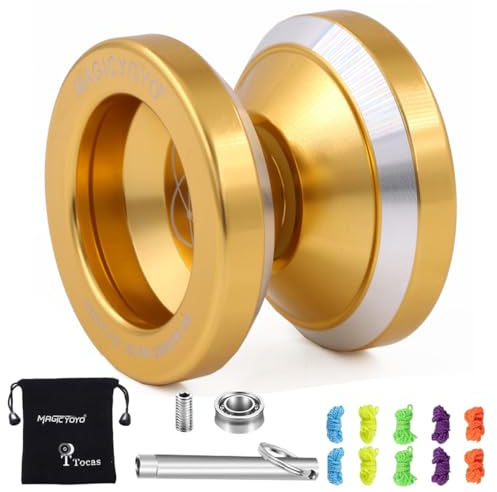 MAGICYOYO N8 Jojos Pro JoJo Responsive & Unresponsive Yoyo für Kinder, Teen, Erwachsene – Jo-Jo Metall für Anfänger bis Profis mit Jo Jo Unresponsive Lager+ Entferner+ 12 Yoyos-Saiten+ Tasche, Gold