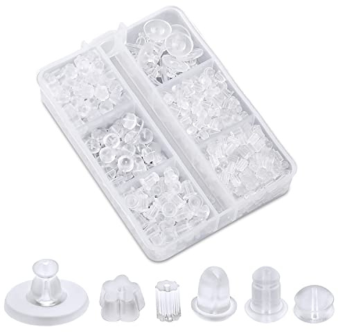550 Piezas Tuercas Pendientes Silicona, Hipoalergénico Transparente Tuercas Seguridad Pendientes Tapones para Pendientes Topes Aretes para Orejas Caídas, Aretes Pesados (6 Estilos)