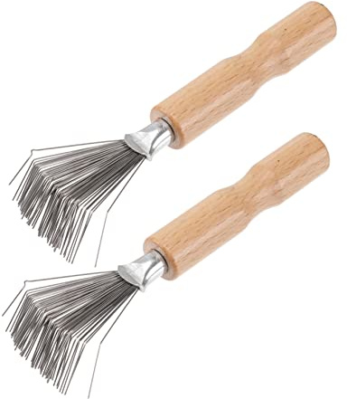 Mikinona Lot de 2 Peignes de Nettoyage en Métal et Bois, Outil D'épilation Ergonomique pour Salons et Usage Domestique, Nettoyage Précis des Brosses à Cheveux, Accessoire Essentiel