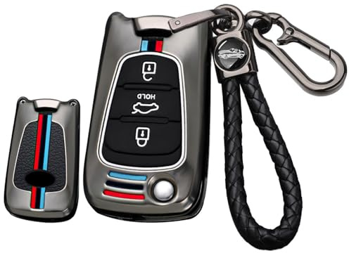 ontto Autoschlüssel Hülle Etui Passt für KIA Sportage Soul Optima Pro Ceed K5 K2 für Hyundai i20 i30 ix20 ix25 ix35 Elantra Metall Schlüsselhülle Schlüsselanhänger Schlüsselgehäuse 3 Tasten-B Schwarz